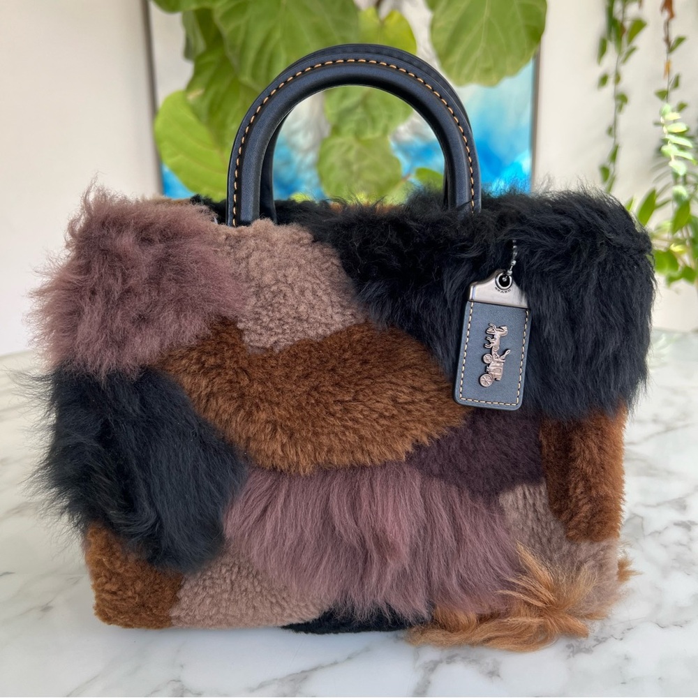 NWOT COACH Rogue 25 With Patchwork Shearling Fur Dark Multi Black Brown CM570 - Picture 2 of 16